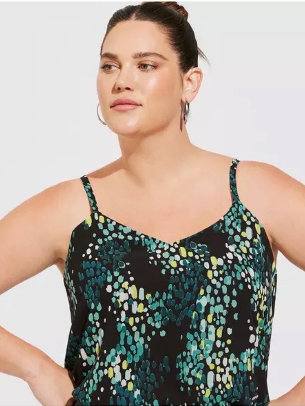 torrid Black Cami with Green, Teal, White and Yellow Dot Print